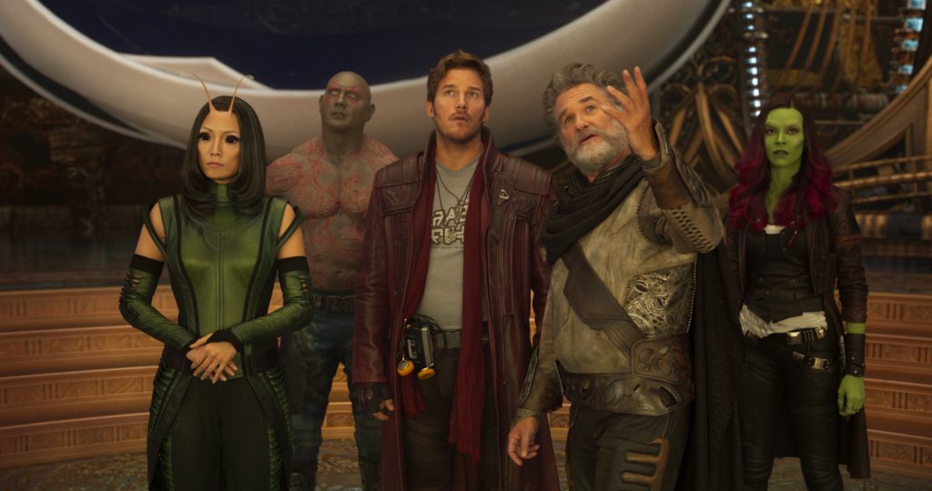 Mantis (Pom Klementieff), Drax (Dave Bautista), Peter Quill (Chris Pratt), Ego (Kurt Russell) und Gamora (Zoe Saldana) - © Marvel Studios 2017