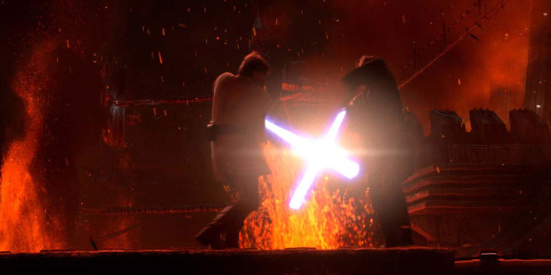 Szenenbild aus STAR WARS 3: EPISODE 3 - REVENGE OF THE SITH - Anakin (Hayden Christensen) gegen Obi-Wan (Ewan McGregor) - © Lucasfilm