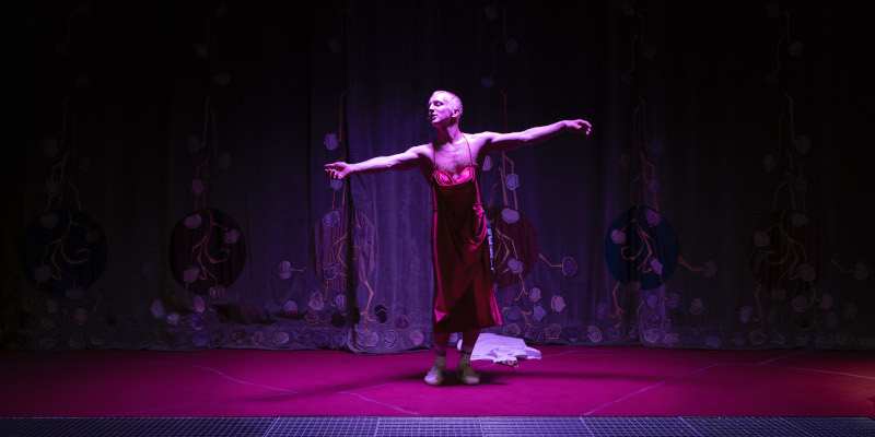 Szenenbild aus SAUHUND - Münchner Kammerspiele - Flori (Elias Krischke) - © Armin Samilovic